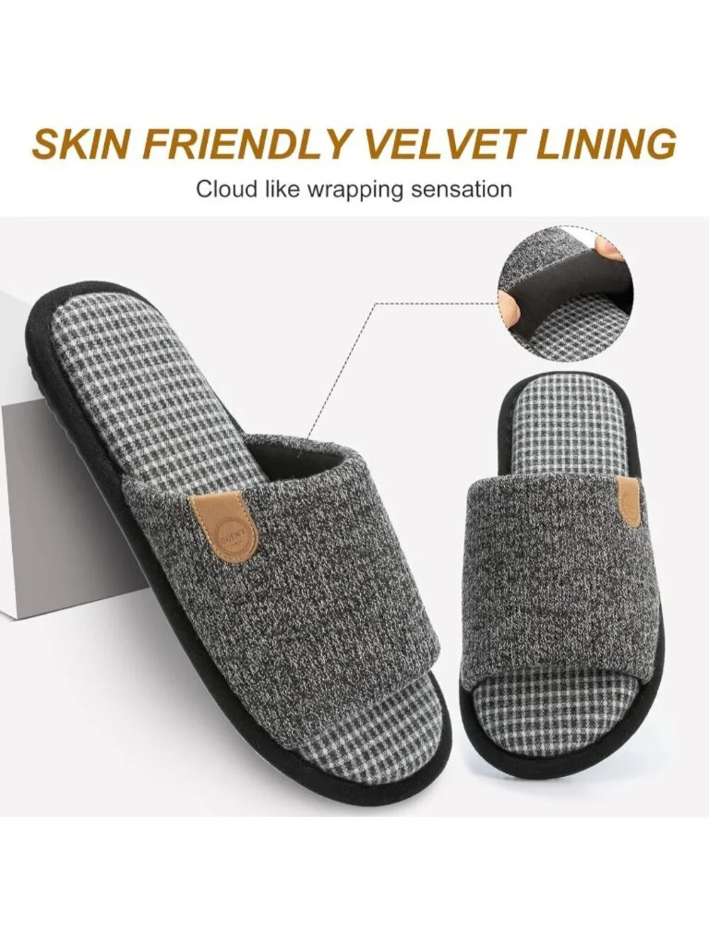 Men's Black Cozy Memory Foam Slippers Indoor Outdoor Slip On House Shoes